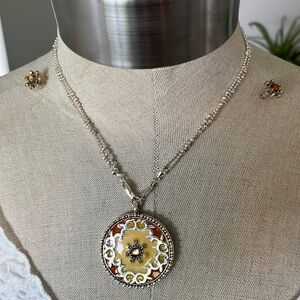 925 sterling silver enamel and gemstone pendant necklace and earring set